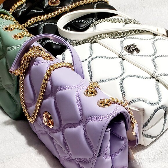 MATMAZEL "Vikky" Chain Shoulder Bags- White, Lavender, Black & Green- Medium Sz. - Picture 1 of 17